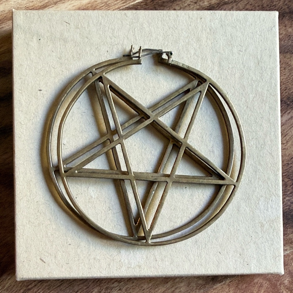 Pamela Love Large Brass Pentagram Hoop Earrings